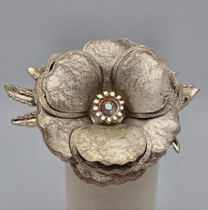 Gold Floral Dogwood Magnolia Aurora Borealis Brooch